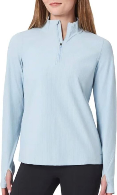 Mondetta Active Women's Long Sleeve Active Ribbed 1/2 Zip Top with Thumb Holes, Blue, Large