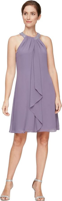 S.L. Fashions Women's Jewel Halter Neckline Cocktail, Icy Orchid, 14
