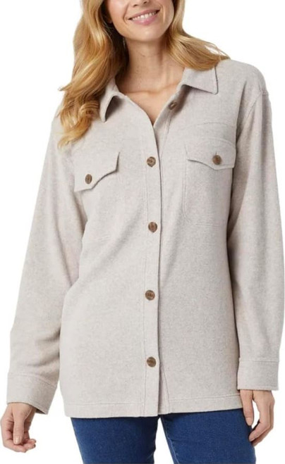 32 Degrees Heat Women's Relaxed Fit Long Sleeve Button-Up Shirt, Heather Quinoa, Large