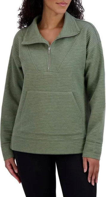 Kirkland Signature Women's Ottoman Half-Zip Ribbed Sweatshirt, Green, Small