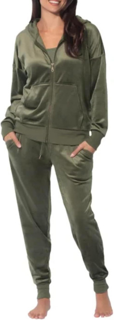Felina Women's 2 Piece Velour Track Suit Lounge Set, Deep Olive, X-Large