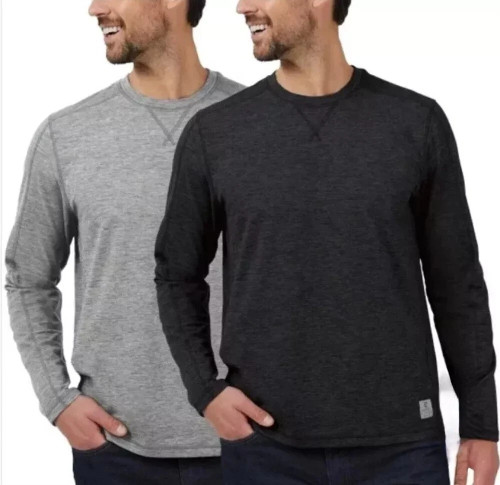 Rugged Elements Men's 2-Pack Sueded Long Sleeve Crew Tee, Black/Gray, L