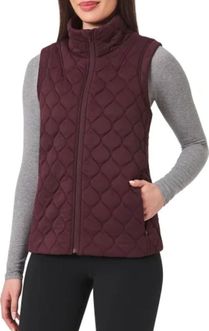 Kirkland Signature Women's Stretch Quilted Active Zip Up Vest, Wine, Small