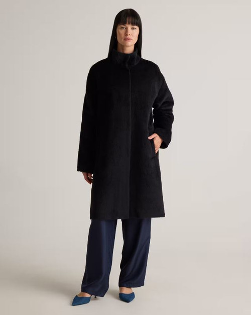 Eileen Fisher Women's High Collar Coat, Alpaca Wool, Black, Medium