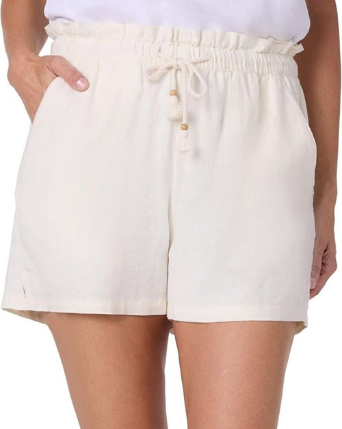 Hang Ten Women's Linen Blend Summer Shorts, Lightweight Casual, Cream, Small