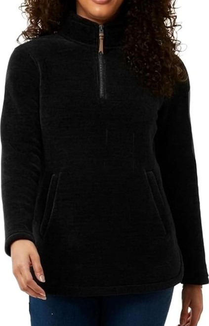 32 Degrees Heat Women's Mock Neck Fleece 1/4 Zip Pullover Sweater, Black, Large