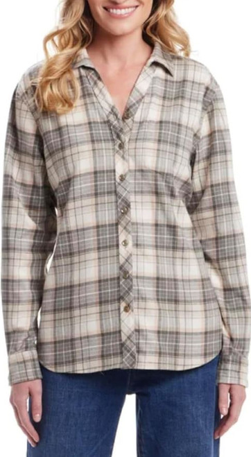 Weatherproof Vintage Women Classic Fit Long Plaid Flannel Shirt, Green, Medium