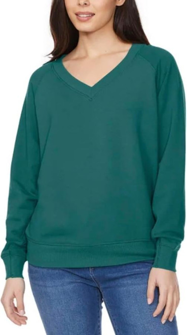 Buffalo David Bitton Women's Super Soft Fleece V-Neck Pullover Sweatshirt, Teal, Small