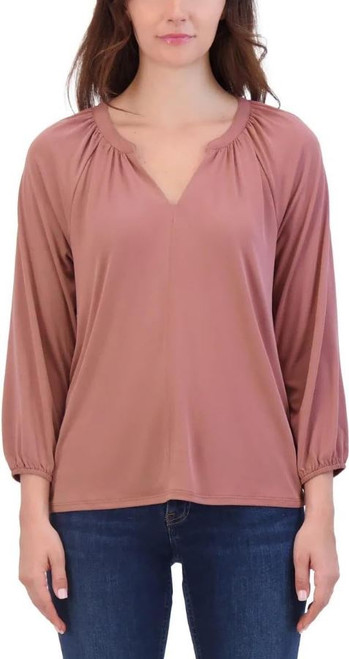 Lucky Brand Women's Notch V-Neck Sandwash Top, Rose Brown, Small