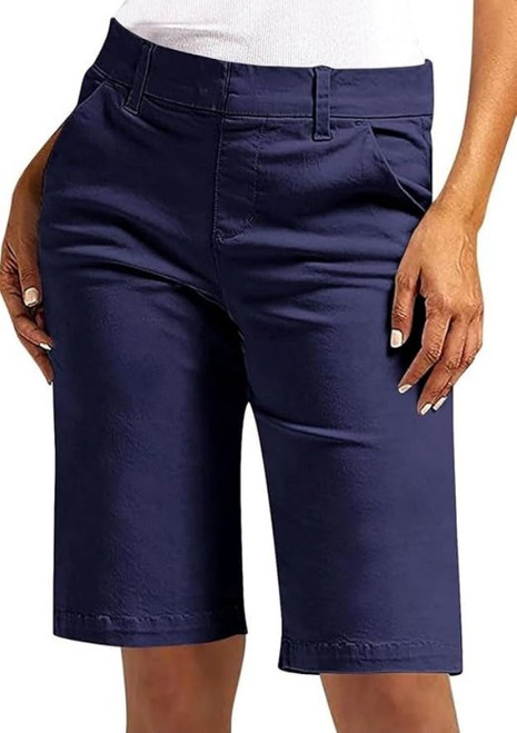 Matty M Women’s Bermuda Stretch Casual Knee Length Shorts, Navy, Medium