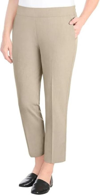 Hilary Radley Women's Pull-on Dress Pants, 4-Way Stretch, Elastic Waist, Heather Light Sand, Large