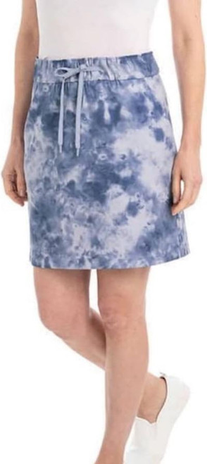 Hilary Radley Women's 4 Way Stretch Pull-On Skirt, Pockets And Tie Drawstring, Blue, Large