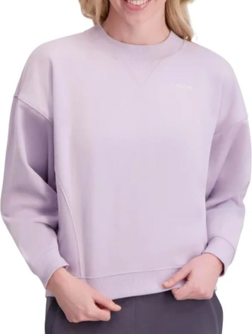 DKNY Women's Long Sleeve Logo Fleece Lined Crewneck Pullover Sweatshirt, Purple, Large