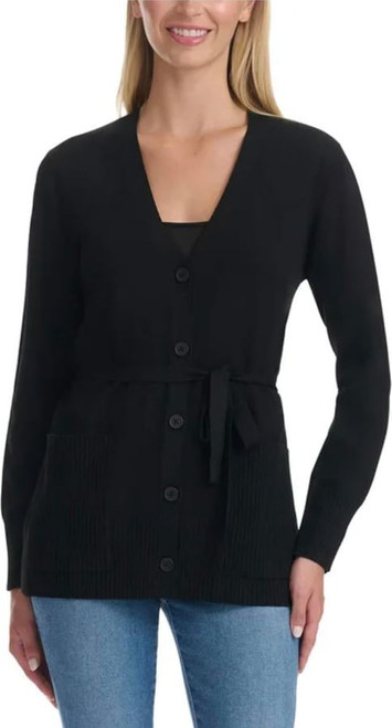 Splendid Women's Belted Button Front Long Sleeve Cardigan, Black, Small