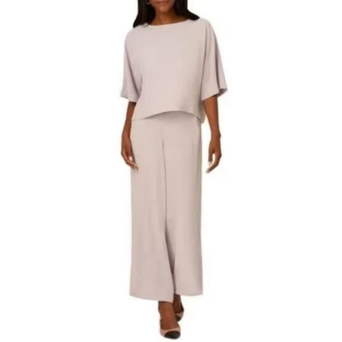 Adrianna Papell Women's Wide Leg Crop Pants & Shirt Set, Gray, Small
