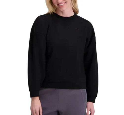DKNY Women's Long Sleeve Logo Fleece Lined Crewneck Pullover Sweatshirt, Black, Large