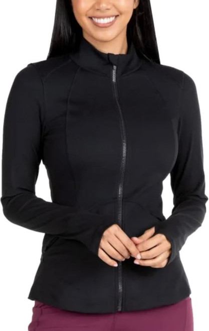 Spyder Women's Stretch Long Sleeve Zip Up Yoga Jacket, Black, Large