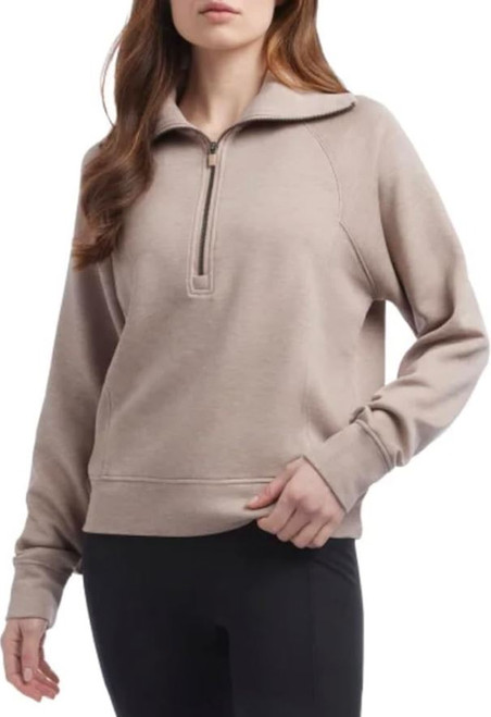 Danskin Women's Luxe Half Zip Pullover Sweater, Chai Heather, Medium