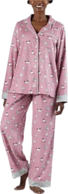 Munki Munki Women's Flannel Notch Collar Classic Pajama Set, Pink, Large