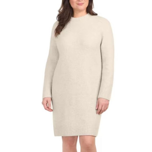 Dalia Women's Knit Long Sleeves Sweater Dress, Beige Mix, Large