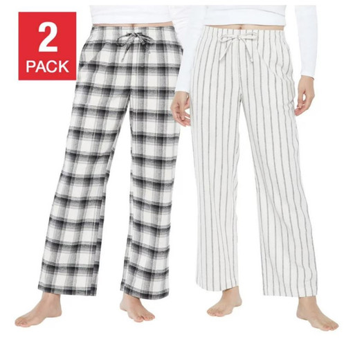 GAP Women’s 2 Pack Flannel Pajama Pants, Cream, Medium