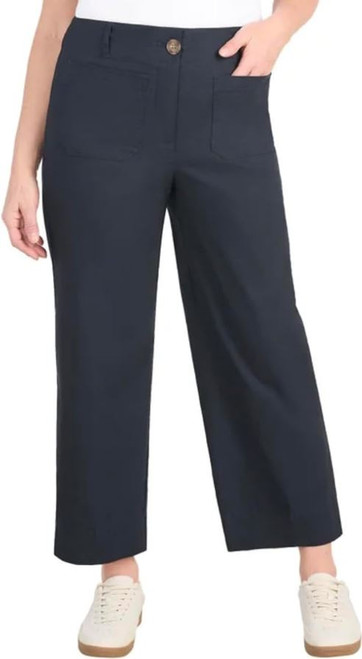 Hilary Radley Women's High Rise Cotton Stretch Wide Leg Pant, Navy, 16