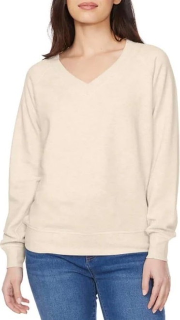 Buffalo David Bitton Women's Super Soft Fleece V-Neck Pullover Sweatshirt, Oatmeal Heather,  X-Large