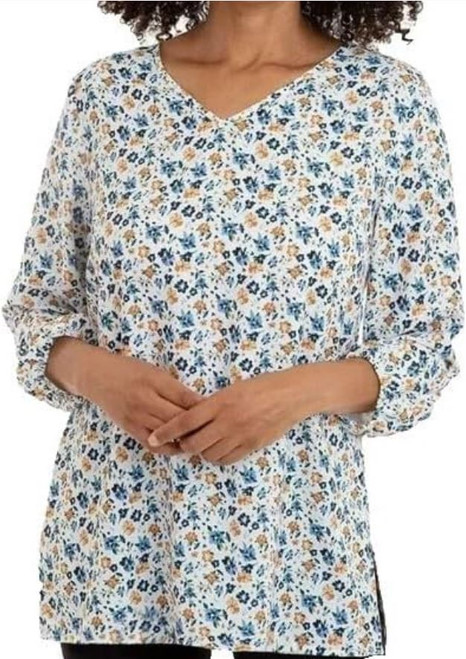 Mario Serrani Women's Lightweight V-Neck Tunic Top, White, Medium