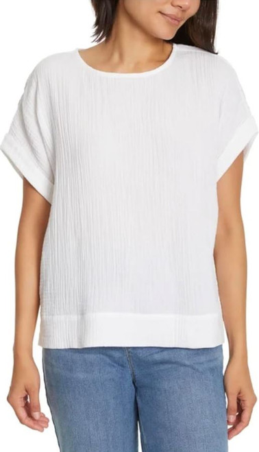 Gloria Vanderbilt Women's Short Sleeve Cotton Gauze Pullover, White, Small