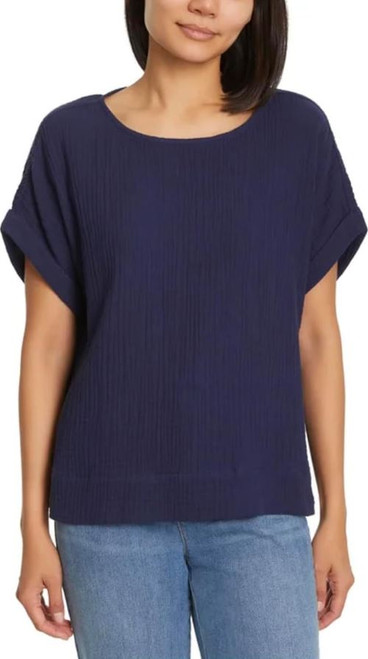 Gloria Vanderbilt Women's Short Sleeve Cotton Gauze Pullover, Navy, X-Large