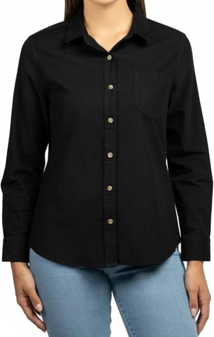 J.A.C.H.S. Women's Collared Long Sleeve Velvet Shirt, Black, 2X-Large