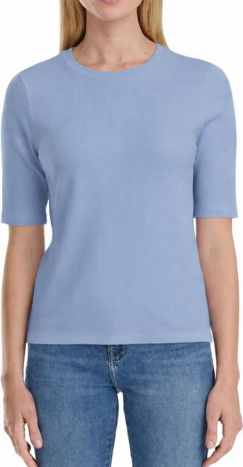 Splendid Women's Stretch Knit Ribbed Elbow Sleeve Top, Blue, Large