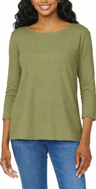 KIRKLAND Signature Women's 3/4 Sleeve Boatneck Slub Tee Shirt, Green, X-Large