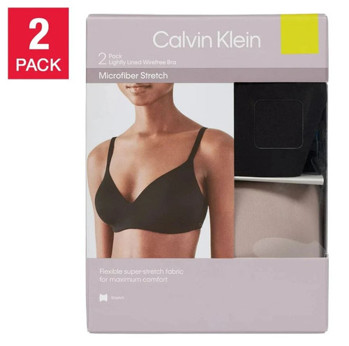 Calvin Klein Womens 2-Pack Lightly Lined Wirefree Bra, Black/Fresh, Small