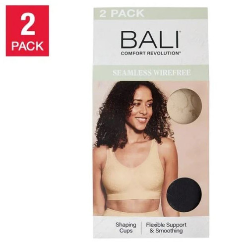 Bali Comfort Revolution Seamless Wirefree Bra, Black/Nude, Medium