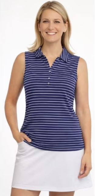 Pebble Beach Women’s Dry-Luxe™ Performance Sleeveless Golf Polo, Navy, X-Large