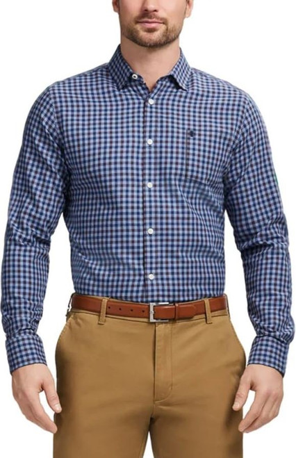 IZOD Men's Modern Fit Luxe Touch Twill Long Sleeve Button Down Shirt, Blue, Large