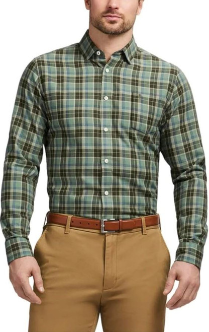 IZOD Men's Modern Fit Luxe Touch Twill Long Sleeve Button Down Shirt, Green, X-Large