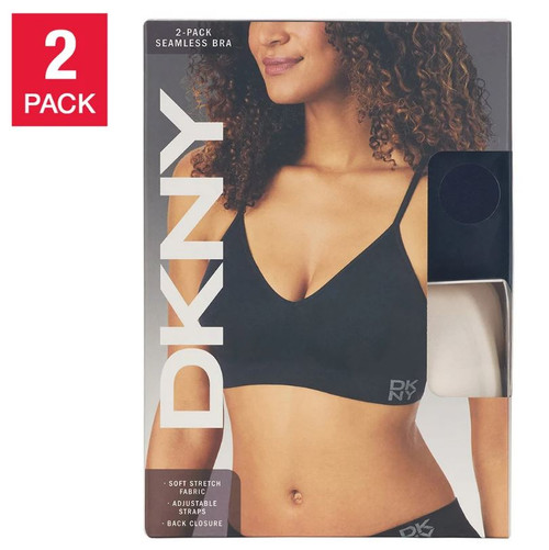 DKNY Women Seamless Bra Wire Free 2-pack, Black/Pink, Small