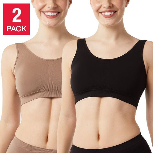 32 Degrees Layer Zero 2 Pack Seamless Nylon Bra, Black/Sienna, Small