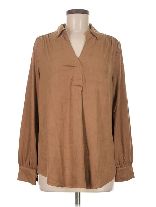 Well Worn Women’s V-Neck, Long Sleeves Shirt, Tan, Large