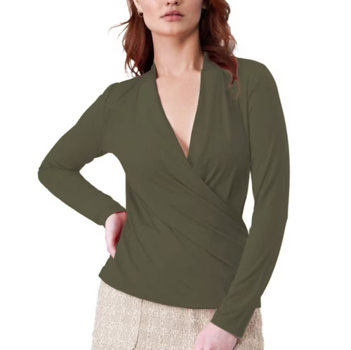 Rachel Roy Women's Drape Neck Long Sleeve Wrap Top, Green, Medium