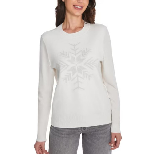 525 Women's Front Print Holiday Sweater, Ivory, Medium