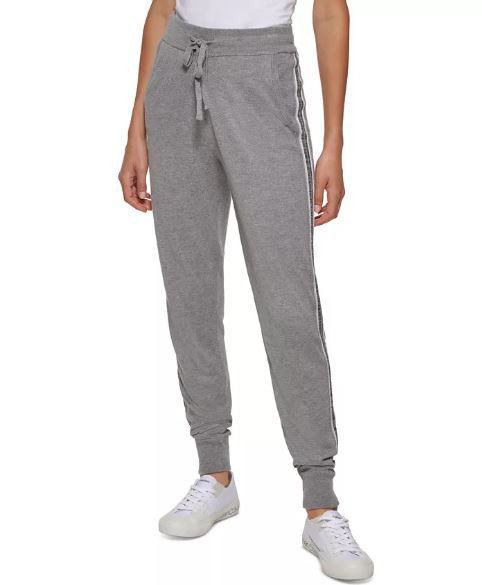 Calvin Klein Women's Metallic Side Stripe Sweater Jogger Pants, Grey, 2X