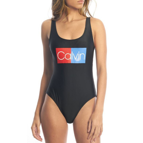 Calvin Klein Women's Bold Logo Deep U Back 1 Piece, Black, X-Small