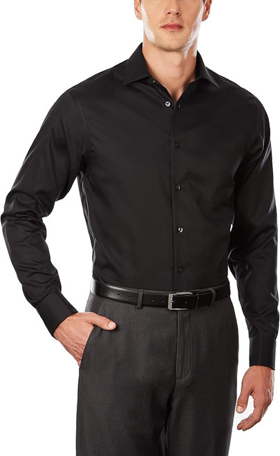 Calvin Klein Slim Fit Stretch Solid Spread Collar Dress Shirt, Black, Small