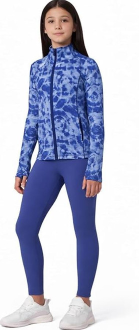 Mondetta Youth Girl's 2 Piece Active Set, Jacket and Legging, Blue, Medium