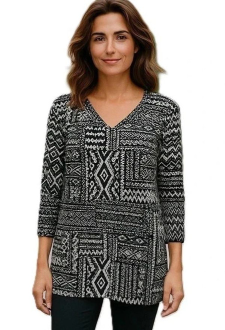 Mario Serrani Women's V-Neck Top, Long Sleeves, Black, Medium