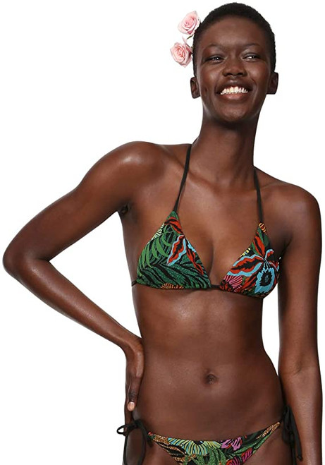 Desigual Women's Triangle Brenda Bikini Top, Black Multi, Medium