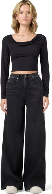 Florence by Mills Women's Total Softie Denim Wide Leg Jeans, Black Wash, 12